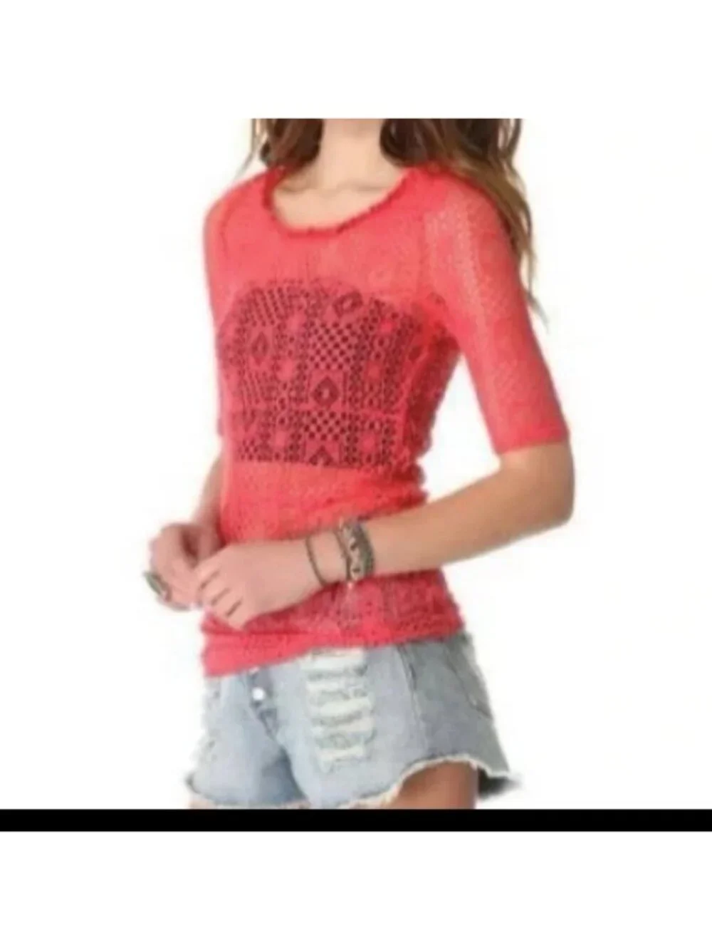 Free People Crochet Top, Geolace, Watermelon Pink